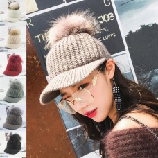 Winter Warm Cap Crochet Knit Knitted Baseball Hat Fox Fur Pompom Cap Mujer Girls  eb-39622209
